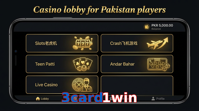 Lobby view of 3Card1win for Pakistan users